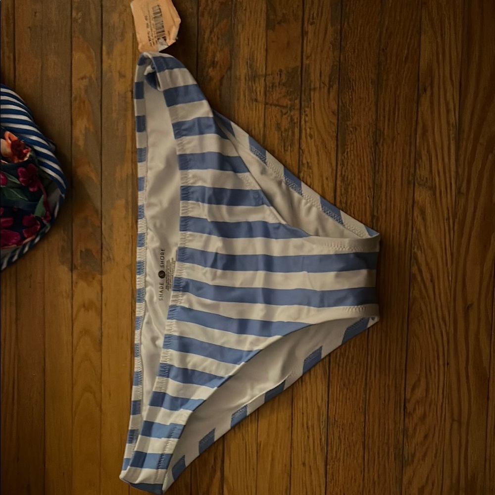 Shade and Shore Blue and White Striped Bikini Bottom size XL
